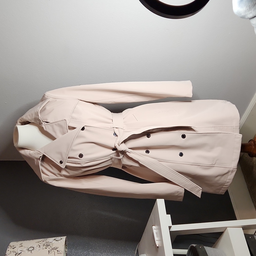 Calvin Klein beige trench raincoat. Removable hood.